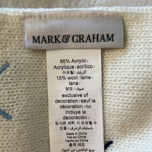 Mark & Graham Embroidered Ski Scarf Ivory Wool Blend Multicolor Ski Poles - Picture 9 of 12